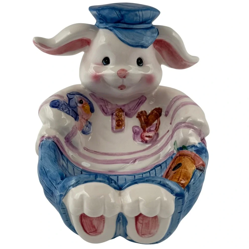 WCL Easter Bunny Rabbit Candy Dish Bowl Spring Home Decor Grandmacore Whimsical